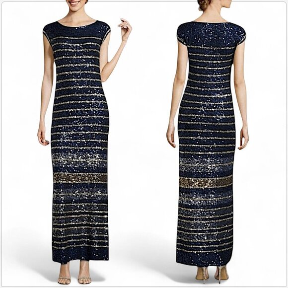 Calypso St. Barth Francena Navy Gold Metallic Sequin Dress Gown Maxi NWT NEW XS - Picture 1 of 6